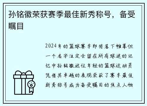 孙铭徽荣获赛季最佳新秀称号，备受瞩目